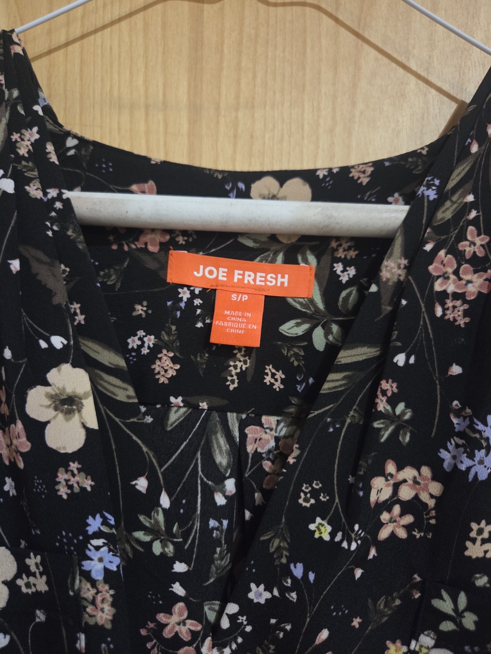 Joe Fresh Black Floral V-Neck Long Sleeve Dress - Picture 2 of 4
